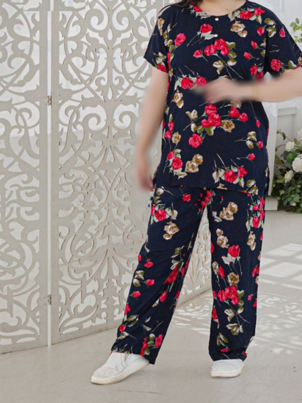 بلوز شلوار زنانه آستین کوتاه جنس نخی